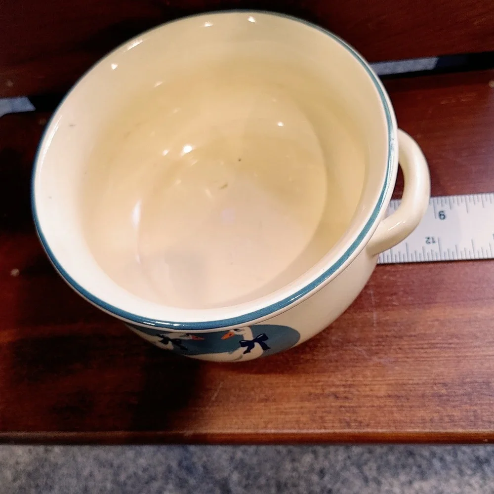 Vtg Otagiri 1985 Country Goose Ceramic Soup Bowl Trinket Crock Handles Cottage